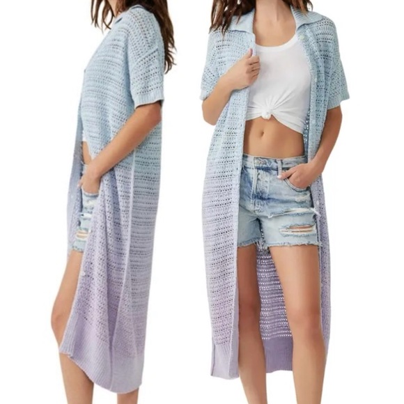 NWT Free People Ombré Open Stitch Cardigan - Indigo Orchid Combo - Picture 1 of 3